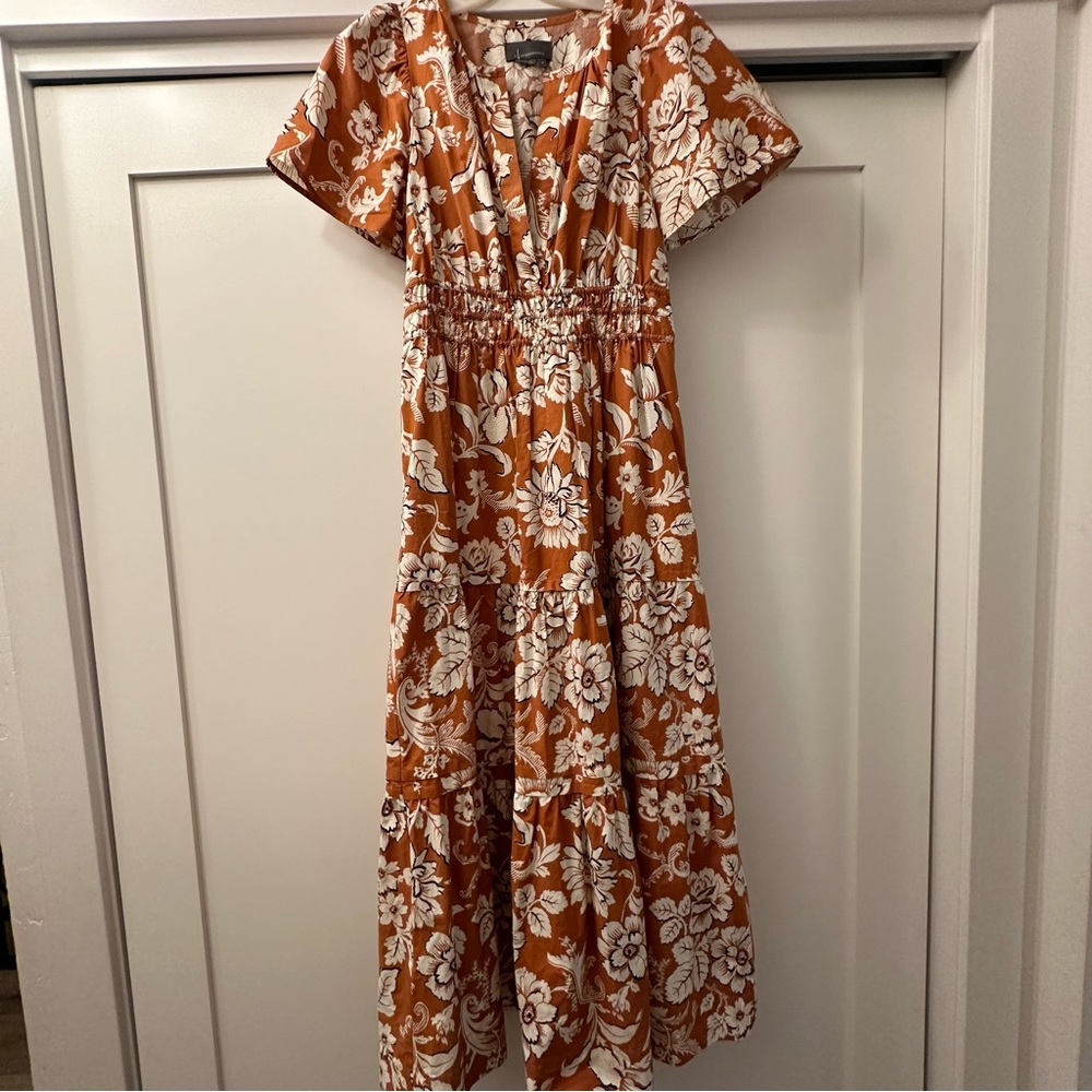 Anthropologie The Somerset Tiered Maxi Dress Burnt Orange Floral size medium